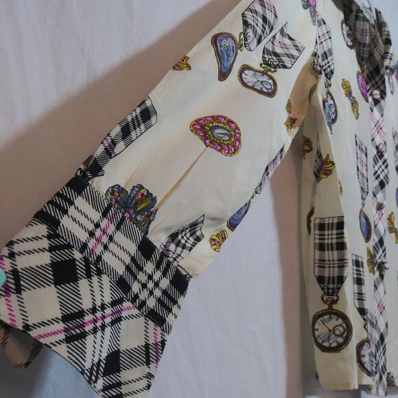 Francesca of Damon Vintage 80s Silk Plaid Pocket Watch Print Chic Preppy Size 8 - Picture 5 of 10